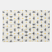 Modern geel bijenpatroon zwart elegant monogram theedoek (Horizontaal)