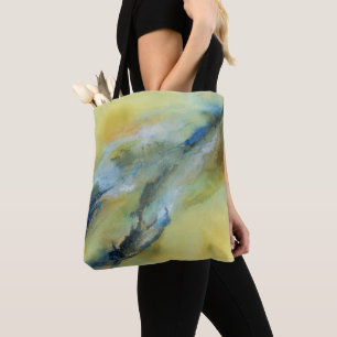 Modern geel blauw Abstract marmeren kunst Draagtas