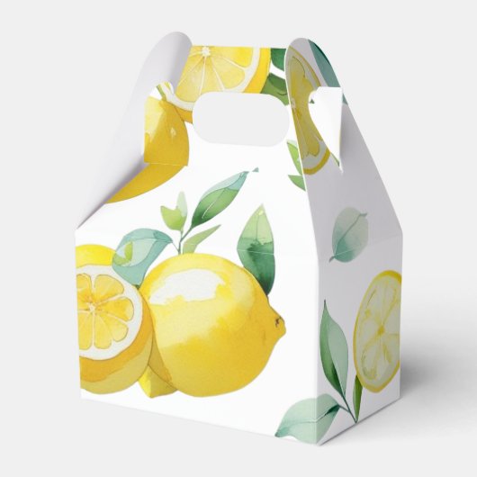 Modern geel citroen floral script vrijgezellenfees bedankdoosjes (Voorkant Zijde)