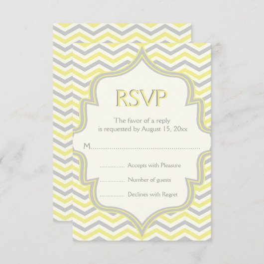 Modern geel grijs chevron zigzag bruiloft RSVP (Voorkant / Achterkant)