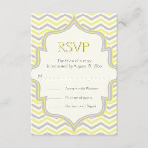 Modern geel grijs chevron zigzag bruiloft RSVP Kaartje
