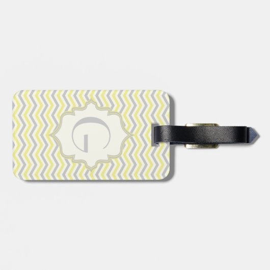Modern geel, grijs, ivoorchevron patroon aangepast bagagelabel (Achterkant horizontaal)