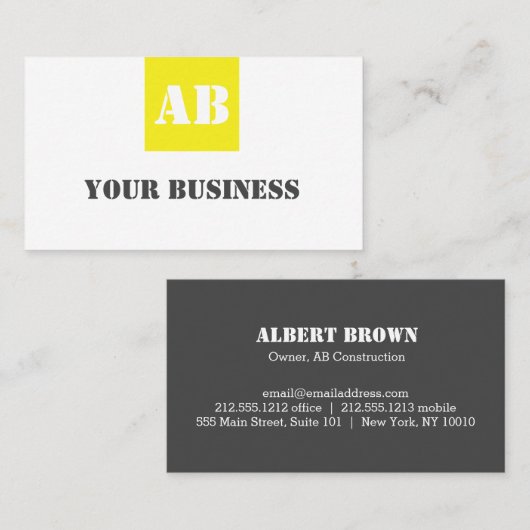 Modern geel grijs Monogram Constructie Elektrisch Visitekaartje (Voorkant / Achterkant)