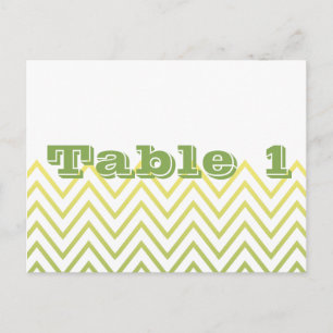 Modern Geel Groen Chevron Trouwtafel Nummer Briefkaart
