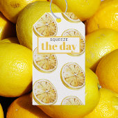 Modern geel lemonpatroon en knijp de dag in cadeaulabel