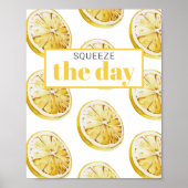 Modern geel lemonpatroon en knijp de dag in poster (Voorkant)
