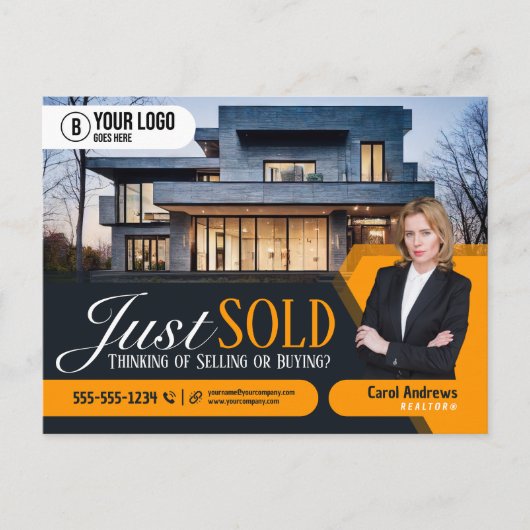 Modern Geel net verkocht makelaar Realtor Briefkaart (Voorkant)