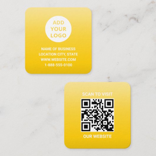 Modern geel Ombre Gradient Custom Logo QR Code Vierkante Visitekaartje (Voorkant / Achterkant)