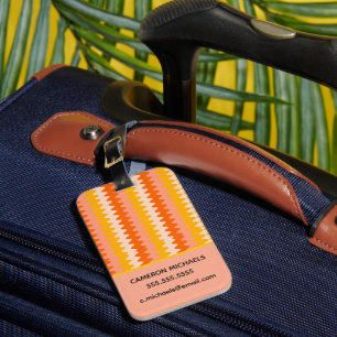 Modern Geel, Oranje & Wit Zig Zag Patroon Bagagelabel