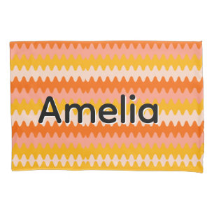 Modern Geel, Oranje & Wit Zig Zag Patroon Kussensloop