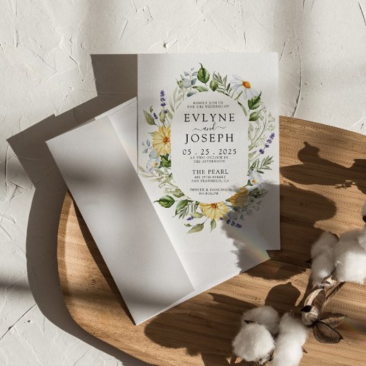 Modern geel & Paarse Boho Floral Bright Wedding Kaart