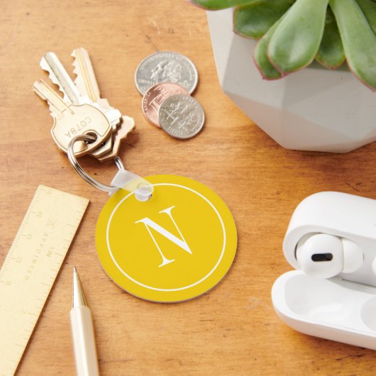 Modern geel & wit monogram sleutelhanger (Bureau)