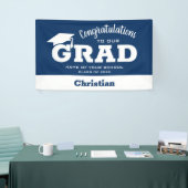 Modern Gefeliciteerd Afstudeerder White op marineb Spandoek (Beurs)