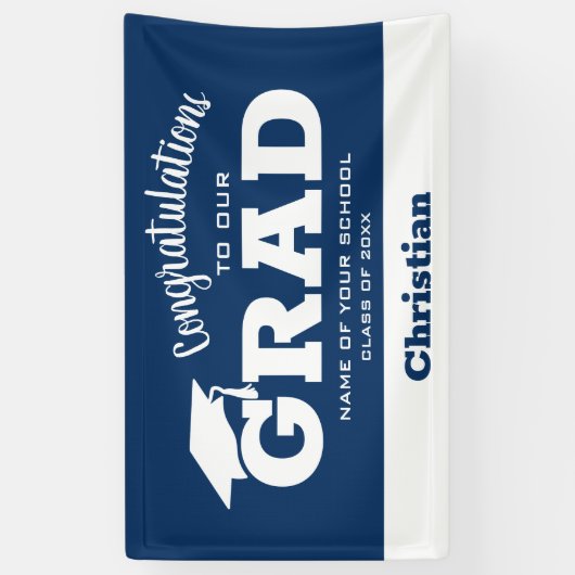Modern Gefeliciteerd Afstudeerder White op marineb Spandoek (Verticaal)