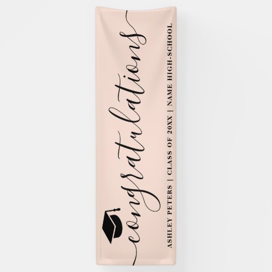 Modern gefeliciteerd script pet topper roze spandoek (Verticaal)