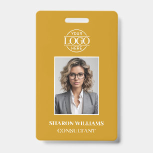 Modern Gele Minimalistische Werknemersfoto Badge