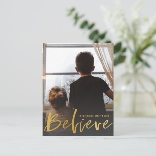 Modern geloven dat Gold Script-foto met Kerstmis Briefkaart