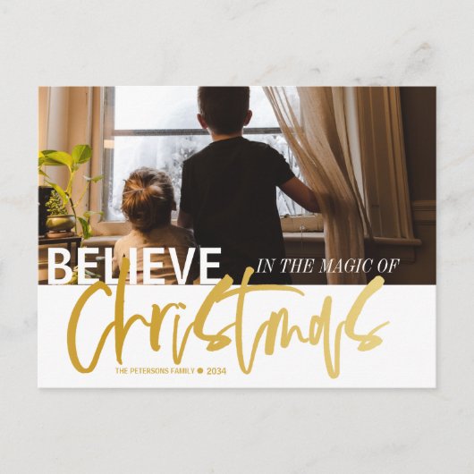 Modern geloven dat Gold Script-foto met kerstposta Briefkaart (Voorkant)