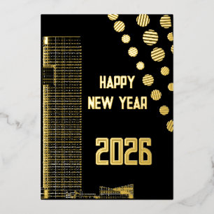 Modern gelukkig nieuwjaar 2025 stedelijk folie feestdagenkaart