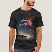 Modern Gelukkig Nieuwjaar Fireworks Script Typogra T-shirt (Voorkant)