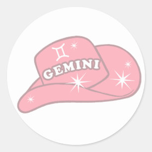 Modern Gemini Zodiac Pink Cowgirl Pet Ronde Sticker