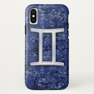 Modern Gemini Zodiac Sign Navy Blue Digital Camo iPhone XS Hoesje