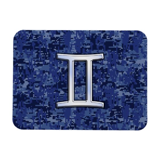 Modern Gemini Zodiac Sign Navy Blue Digital Camo Magneet (Horizontaal)