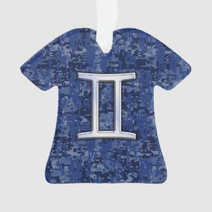 Modern Gemini Zodiac Sign Navy Blue Digital Camo Ornament