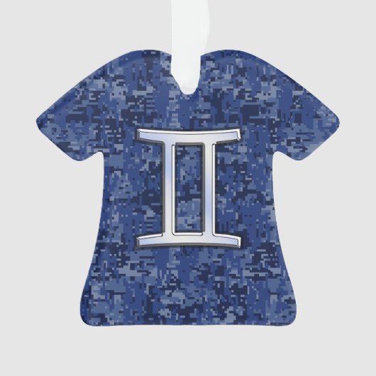 Modern Gemini Zodiac Sign Navy Blue Digital Camo Ornament (voorkant)