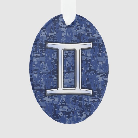 Modern Gemini Zodiac Sign Navy Blue Digital Camo Ornament (voorkant)