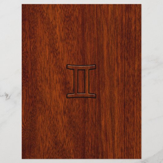 Modern Gemini Zodiac Symbool op Mahogany als gedru (Voorkant)