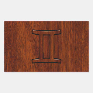 Modern Gemini Zodiac Symbool op Mahogany als gedru Rechthoekige Sticker