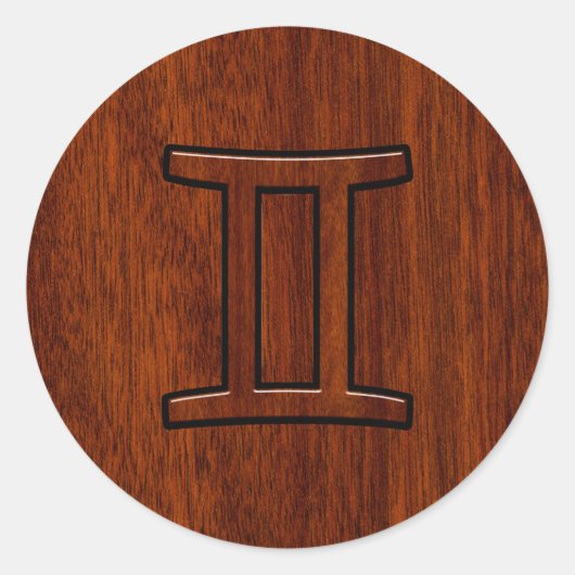 Modern Gemini Zodiac Symbool op Mahogany als gedru Ronde Sticker (Voorkant)