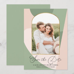 Modern Geo Sage Green Dusty Pink Foto Weddenschap Save The Date