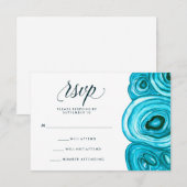Modern Geode Wedding | Blauwe RSVP Kaartje (Voorkant / Achterkant)