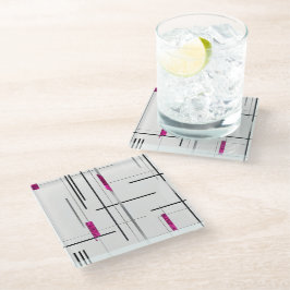 Modern Geometric / Abstract black, silver, Fuschia Glazen Onderzetter