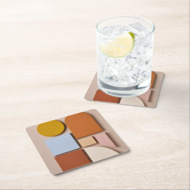 Modern Geometric Abstract Coaster Warm Tones Vierkante Kartonnen Onderzetter