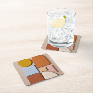 Modern Geometric Abstract Coaster Warm Tones Vierkante Kartonnen Onderzetter