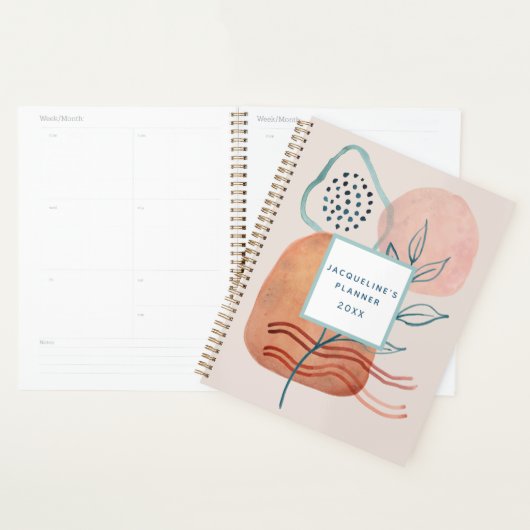 Modern Geometric Abstract Leaf Foliage w Name Planner (Display)
