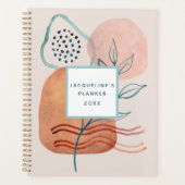 Modern Geometric Abstract Leaf Foliage w Name Planner (Voorkant)