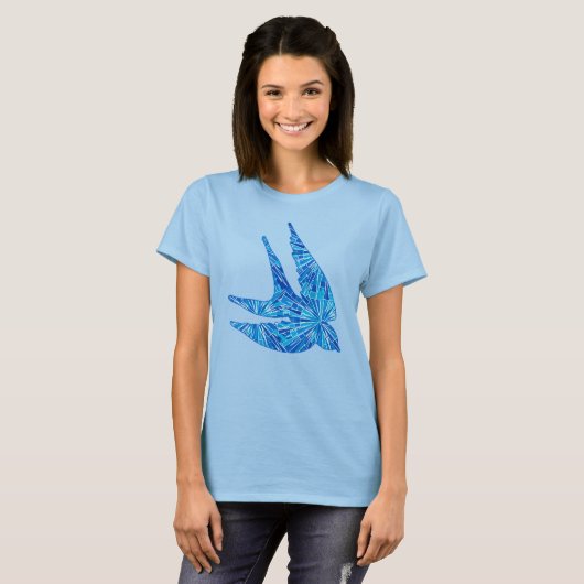 Modern Geometric Bird, Cobalt and Sky Blue T-shirt (Voorkant volledig)