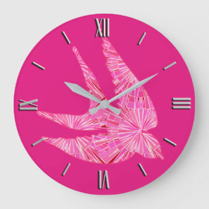 Modern Geometric Bird, Fuchsia and Light Pink Grote Klok
