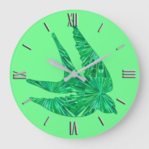 Modern Geometric Bird, Jade en Emerald Green Grote Klok
