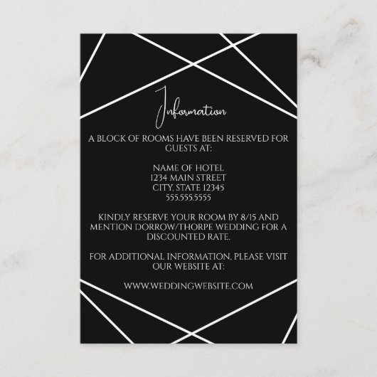 Modern Geometric Black and White Wedding Informatiekaartje (Voorkant)