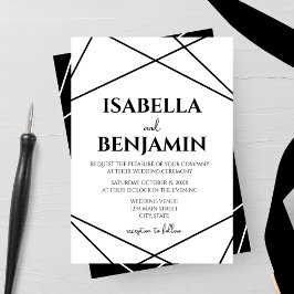 Modern Geometric Black and White Wedding Kaart