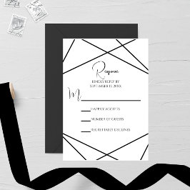 Modern Geometric Black and White Wedding RSVP Kaartje
