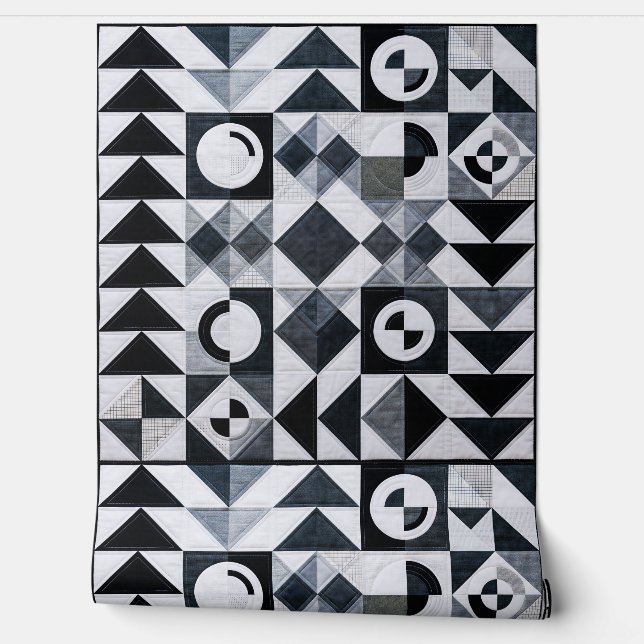 Modern Geometric Black White Grey Textured Behang (Afrollen)