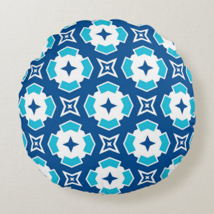Modern Geometric Blue en White Quatrefoil Pattern Rond Kussen