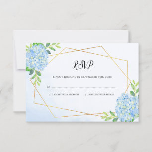 Modern Geometric Blue Hydrangea Floral Wedding RSVP Kaartje