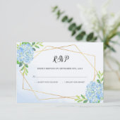 Modern Geometric Blue Hydrangea Floral Wedding RSVP Kaartje (Staand voorkant)
